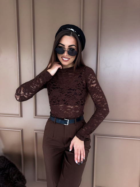 "SERENITY" mežģīņu tops HS10035 - CHOCO